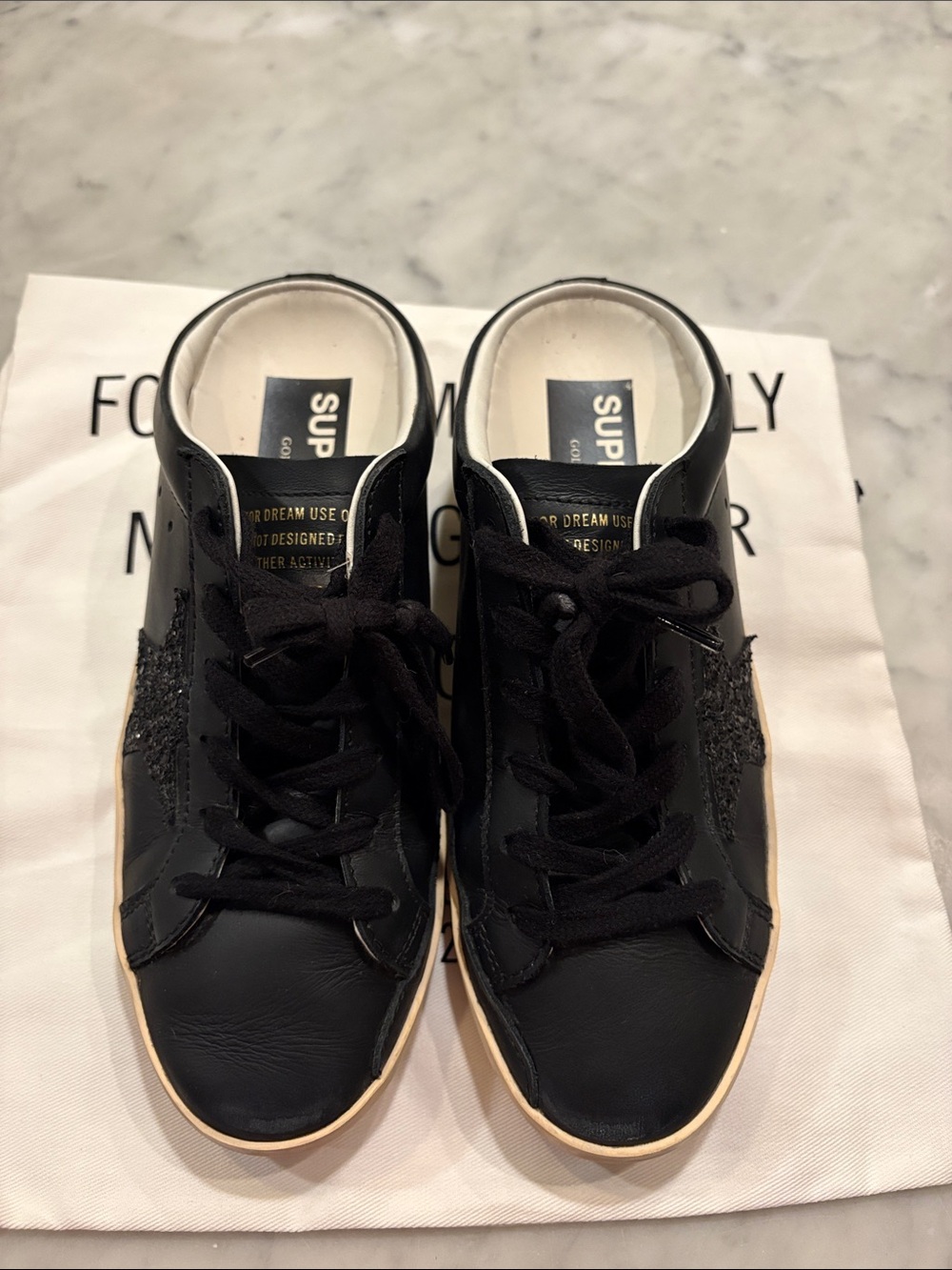Golden Goose Black Leather Superstar Sneakers with Glitter Star - Picture 2 of 5